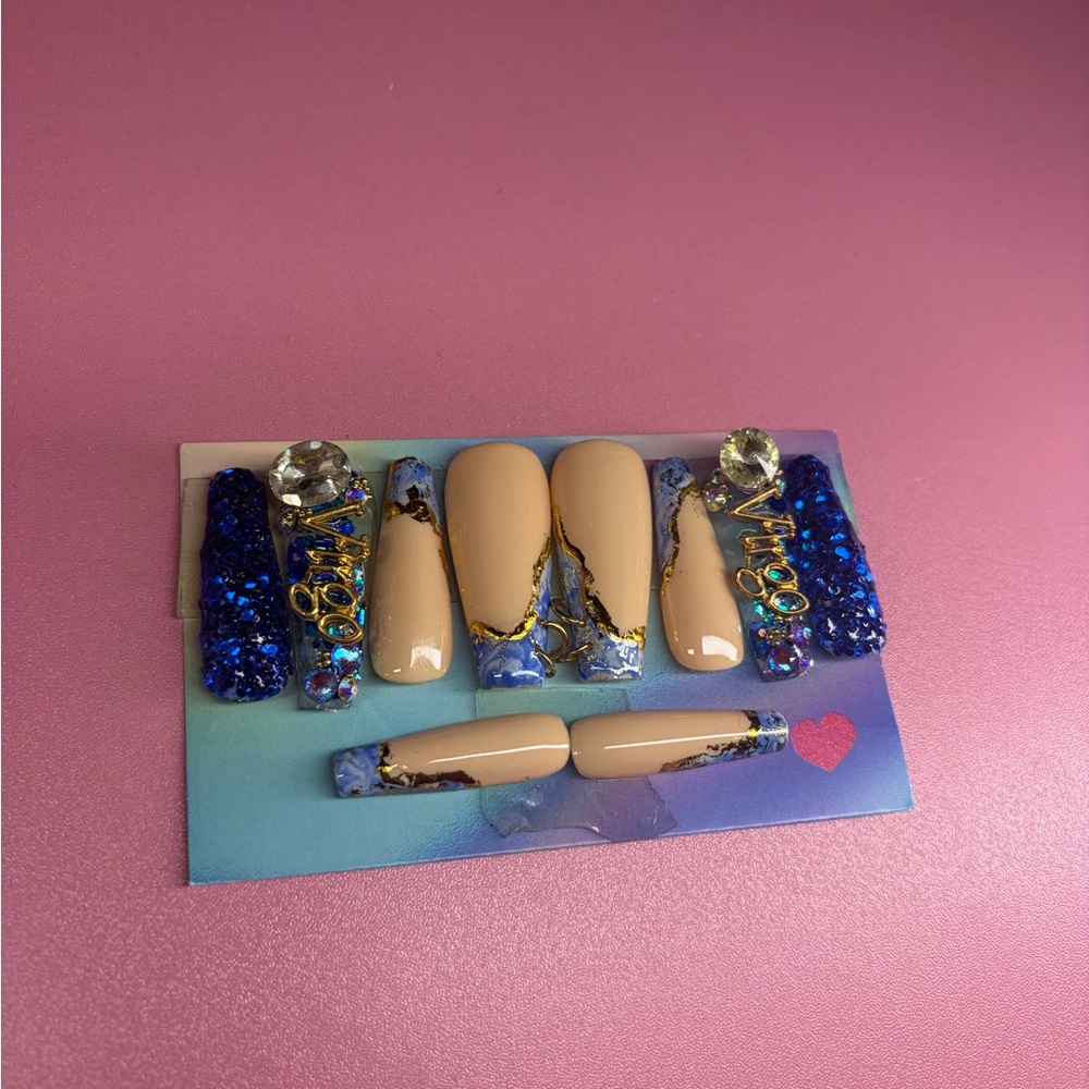 Glamorous Blue and Nude Press-On Nails